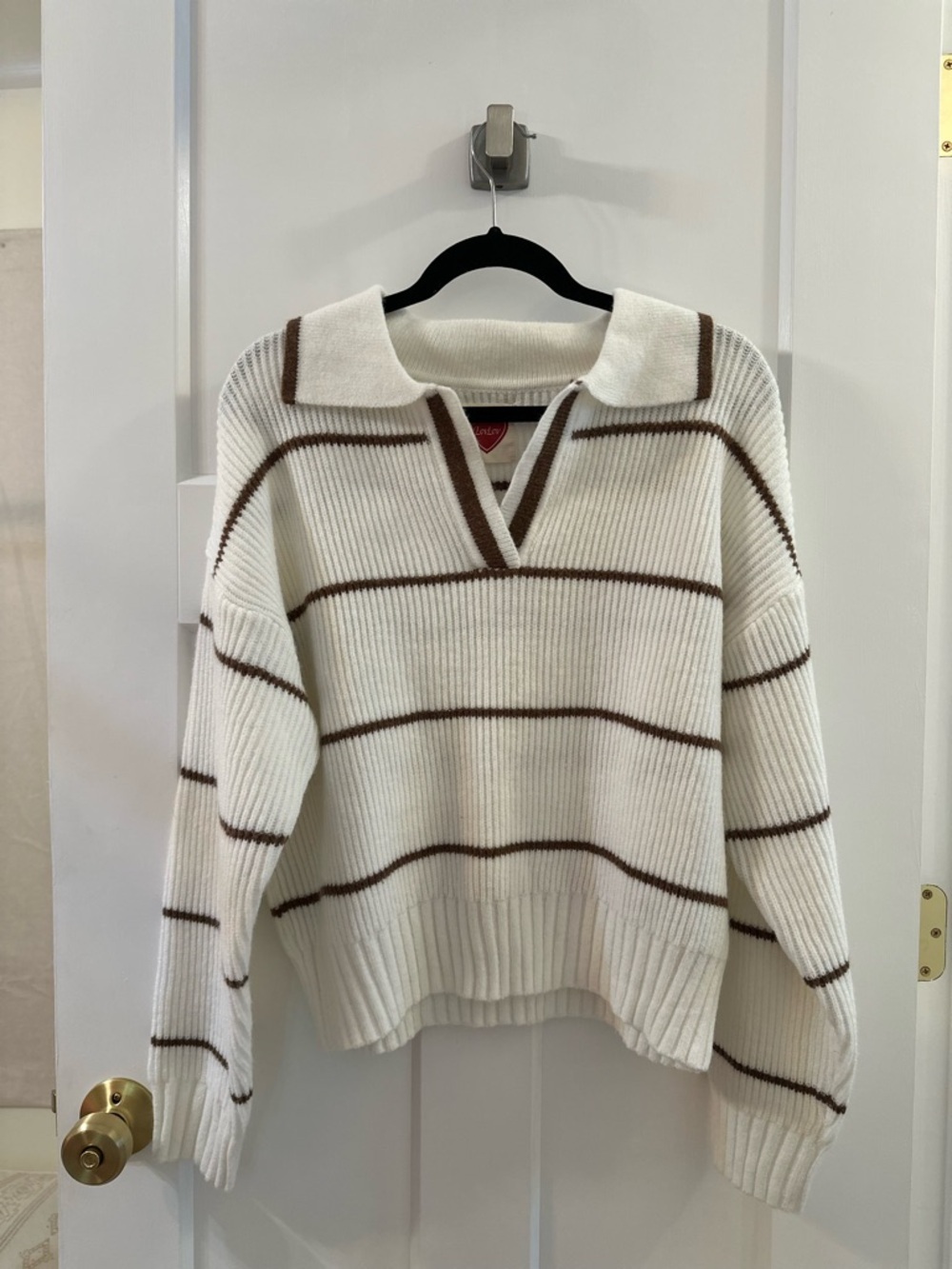 Like new Women's Cream Rugby Stripe Pullover Sweater